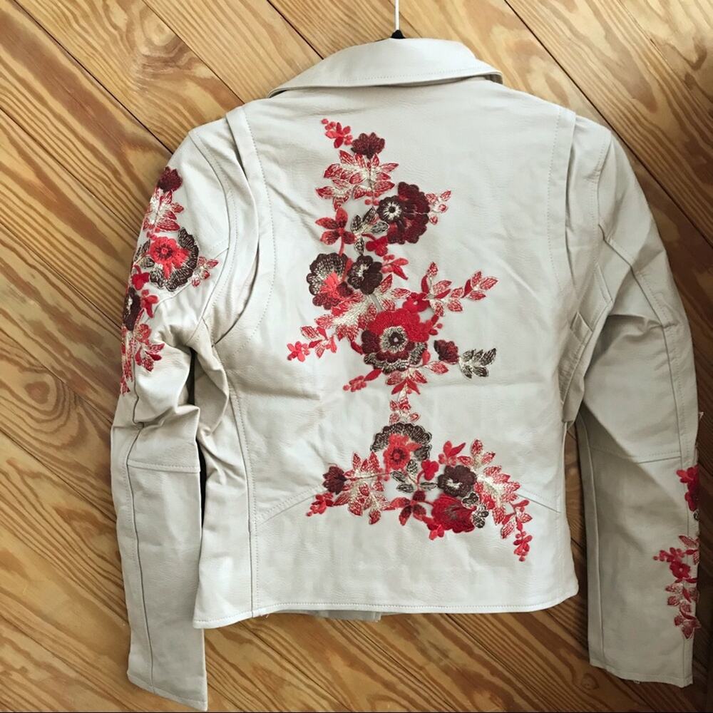 Blank NYC Floral Embroidered Moto Jacket Tan Beige Small - Picture 7 of 10